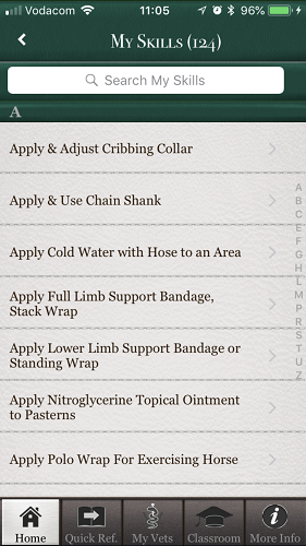The brilliant Horse Side Vet Guide mobile app - Your Skills to Learn [Screenshot]