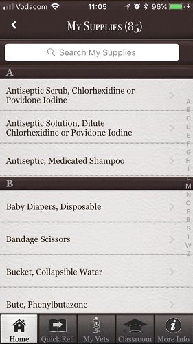 The brilliant Horse Side Vet Guide mobile app - Your Supplies to Have [Screenshot]
