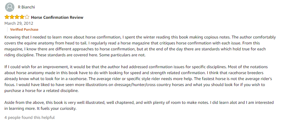 Amazon review of the Horse Conformation Handbook