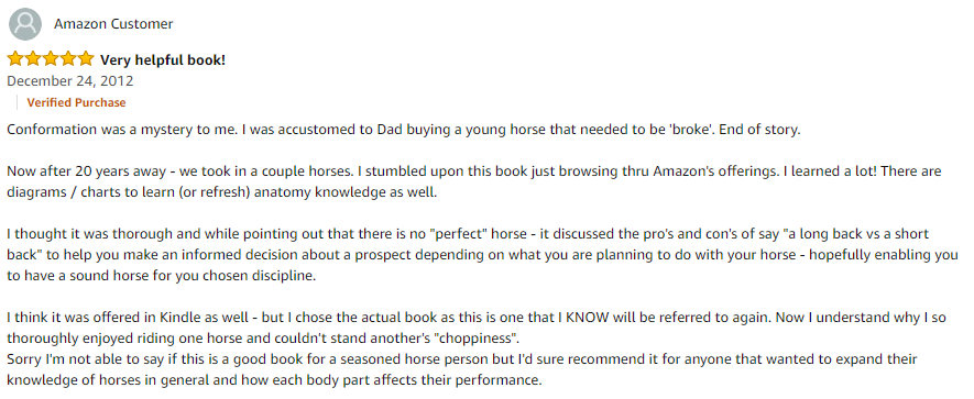 Amazon review of the Horse Conformation Handbook
