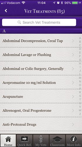 The brilliant Horse Side Vet Guide mobile app - Vet Treatments List [Screenshot]