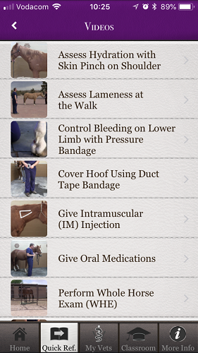 The brilliant Horse Side Vet Guide mobile app - Video List [Screenshot]